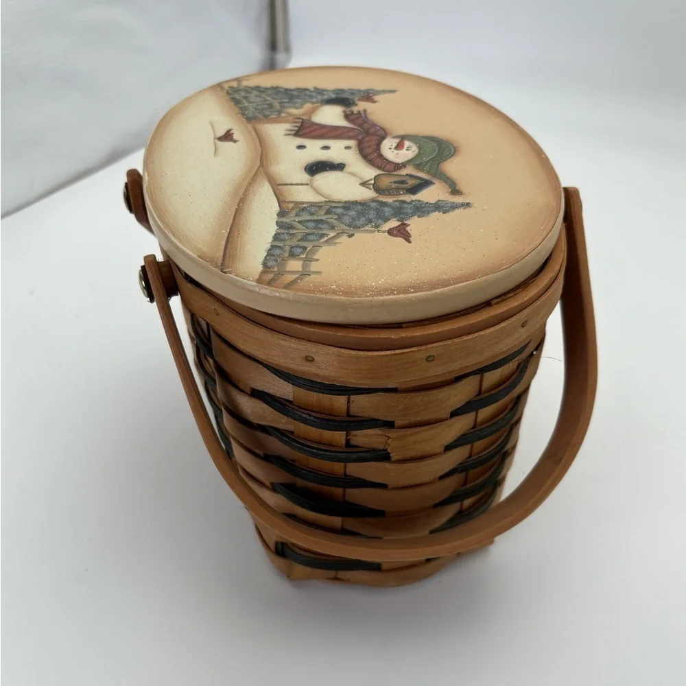 Vintage Snowman Decorative Woven Basket